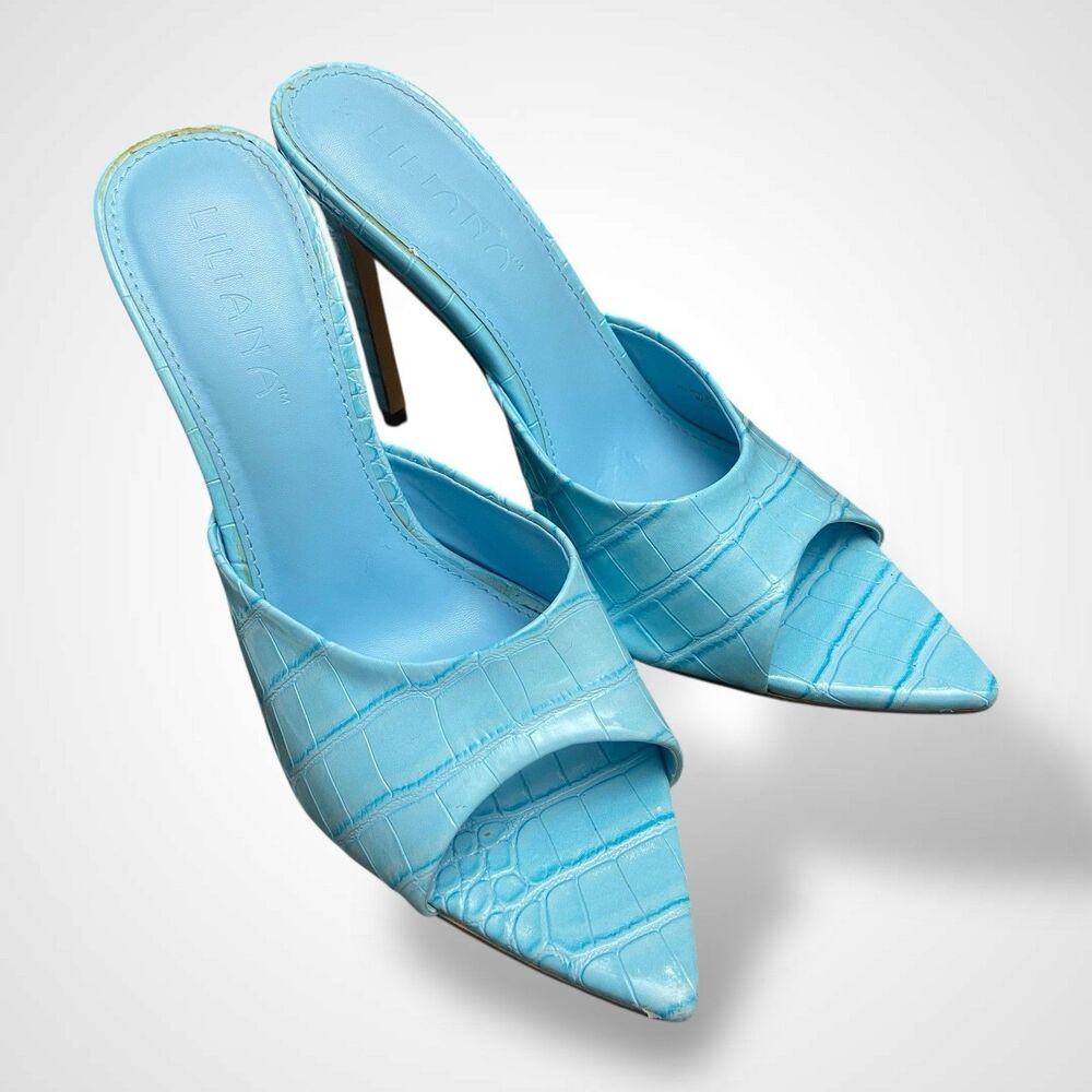 Liliana Pointed Open Toe High Heels Light Blue Women Size 8 Slip-On Slide
